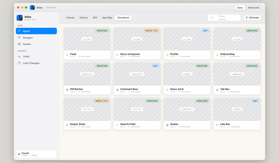 Storybook of screens, components and widgets with verification badges